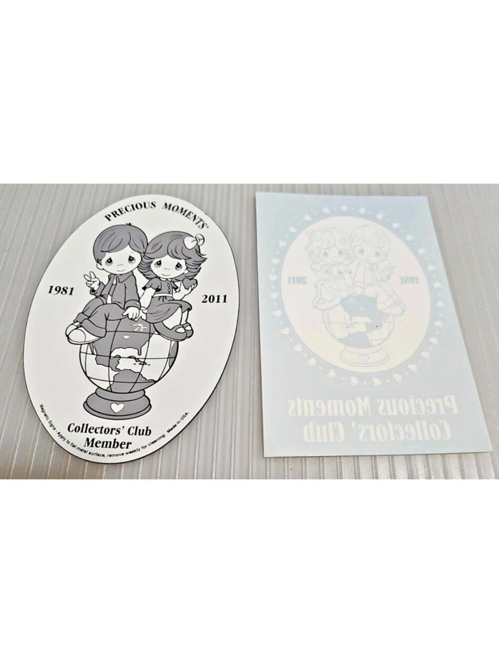 Vintage Precious Moments Fridge Magnet 6x4 and window sticker collector's club..